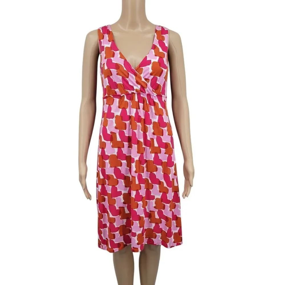 Boden Pink and Orange Heart Patterned Women's Midi Dress Sleeveless Jersey Knit